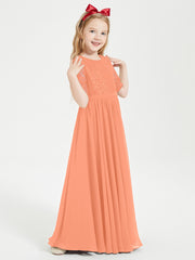 Robes de Demoiselle d'Honneur Junior en Dentelle à Demi-Manches Papaye