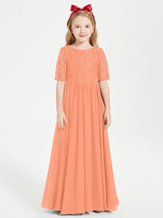 Robes de Demoiselle d'Honneur Junior en Dentelle à Demi-Manches Papaye