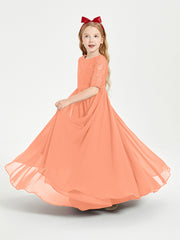 Robes de Demoiselle d'Honneur Junior en Dentelle à Demi-Manches Papaye