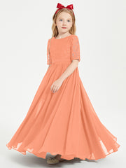 Robes de Demoiselle d'Honneur Junior en Dentelle à Demi-Manches Papaye