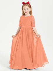Robes de Demoiselle d'Honneur Junior en Dentelle à Demi-Manches Papaye