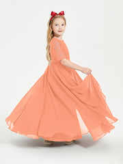Robes de Demoiselle d'Honneur Junior en Dentelle à Demi-Manches Papaye