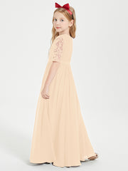 Robes de Demoiselle d'Honneur Junior en Dentelle à Demi-Manches Pêche