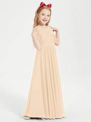 Robes de Demoiselle d'Honneur Junior en Dentelle à Demi-Manches Pêche