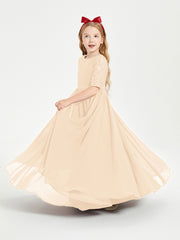 Robes de Demoiselle d'Honneur Junior en Dentelle à Demi-Manches Pêche