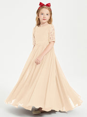 Robes de Demoiselle d'Honneur Junior en Dentelle à Demi-Manches Pêche