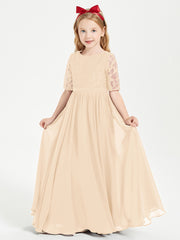 Robes de Demoiselle d'Honneur Junior en Dentelle à Demi-Manches Pêche