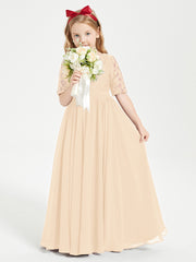 Robes de Demoiselle d'Honneur Junior en Dentelle à Demi-Manches Pêche