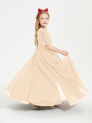 Robes de Demoiselle d'Honneur Junior en Dentelle à Demi-Manches Pêche