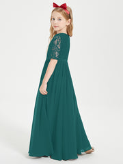 Robes de Demoiselle d'Honneur Junior en Dentelle à Demi-Manches Paon