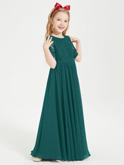 Robes de Demoiselle d'Honneur Junior en Dentelle à Demi-Manches Paon