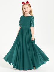 Robes de Demoiselle d'Honneur Junior en Dentelle à Demi-Manches Paon