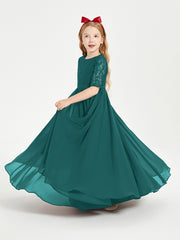 Robes de Demoiselle d'Honneur Junior en Dentelle à Demi-Manches Paon
