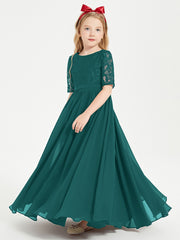Robes de Demoiselle d'Honneur Junior en Dentelle à Demi-Manches Paon