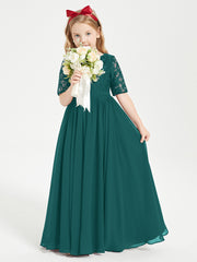 Robes de Demoiselle d'Honneur Junior en Dentelle à Demi-Manches Paon