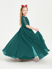 Robes de Demoiselle d'Honneur Junior en Dentelle à Demi-Manches Paon