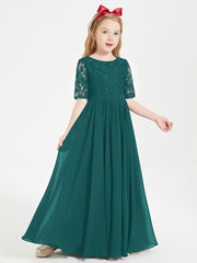 Robes de Demoiselle d'Honneur Junior en Dentelle à Demi-Manches Paon
