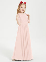 Robes de Demoiselle d'Honneur Junior en Dentelle à Demi-Manches Rose Perle