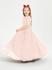 Robes de Demoiselle d'Honneur Junior en Dentelle à Demi-Manches Rose Perle