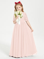 Robes de Demoiselle d'Honneur Junior en Dentelle à Demi-Manches Rose Perle
