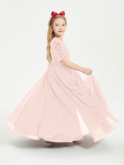 Robes de Demoiselle d'Honneur Junior en Dentelle à Demi-Manches Rose Perle