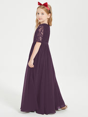 Robes de Demoiselle d'Honneur Junior en Dentelle à Demi-Manches Plum