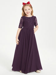 Robes de Demoiselle d'Honneur Junior en Dentelle à Demi-Manches Plum