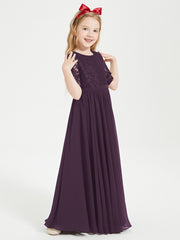 Robes de Demoiselle d'Honneur Junior en Dentelle à Demi-Manches Plum