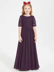 Robes de Demoiselle d'Honneur Junior en Dentelle à Demi-Manches Plum