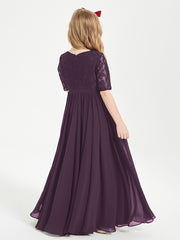 Robes de Demoiselle d'Honneur Junior en Dentelle à Demi-Manches Plum