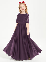 Robes de Demoiselle d'Honneur Junior en Dentelle à Demi-Manches Plum