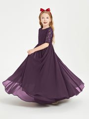 Robes de Demoiselle d'Honneur Junior en Dentelle à Demi-Manches Plum