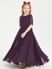 Robes de Demoiselle d'Honneur Junior en Dentelle à Demi-Manches Plum