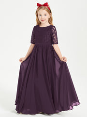 Robes de Demoiselle d'Honneur Junior en Dentelle à Demi-Manches Plum