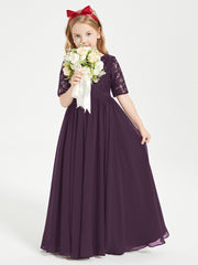 Robes de Demoiselle d'Honneur Junior en Dentelle à Demi-Manches Plum