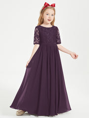 Robes de Demoiselle d'Honneur Junior en Dentelle à Demi-Manches Plum
