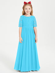 Robes de Demoiselle d'Honneur Junior en Dentelle à Demi-Manches Piscine