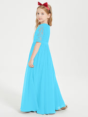 Robes de Demoiselle d'Honneur Junior en Dentelle à Demi-Manches Piscine