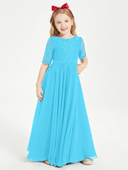 Robes de Demoiselle d'Honneur Junior en Dentelle à Demi-Manches Piscine