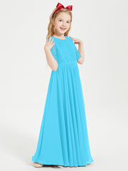 Robes de Demoiselle d'Honneur Junior en Dentelle à Demi-Manches Piscine