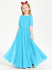 Robes de Demoiselle d'Honneur Junior en Dentelle à Demi-Manches Piscine