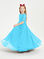 Robes de Demoiselle d'Honneur Junior en Dentelle à Demi-Manches Piscine