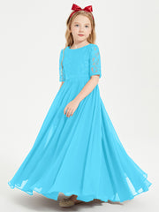 Robes de Demoiselle d'Honneur Junior en Dentelle à Demi-Manches Piscine