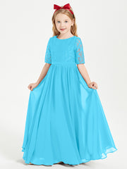 Robes de Demoiselle d'Honneur Junior en Dentelle à Demi-Manches Piscine