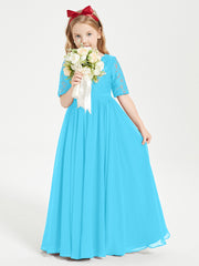 Robes de Demoiselle d'Honneur Junior en Dentelle à Demi-Manches Piscine
