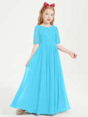 Robes de Demoiselle d'Honneur Junior en Dentelle à Demi-Manches Piscine