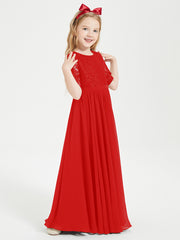 Robes de Demoiselle d'Honneur Junior en Dentelle à Demi-Manches Rouge