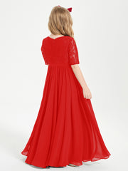 Robes de Demoiselle d'Honneur Junior en Dentelle à Demi-Manches Rouge