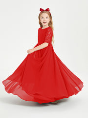 Robes de Demoiselle d'Honneur Junior en Dentelle à Demi-Manches Rouge