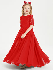 Robes de Demoiselle d'Honneur Junior en Dentelle à Demi-Manches Rouge